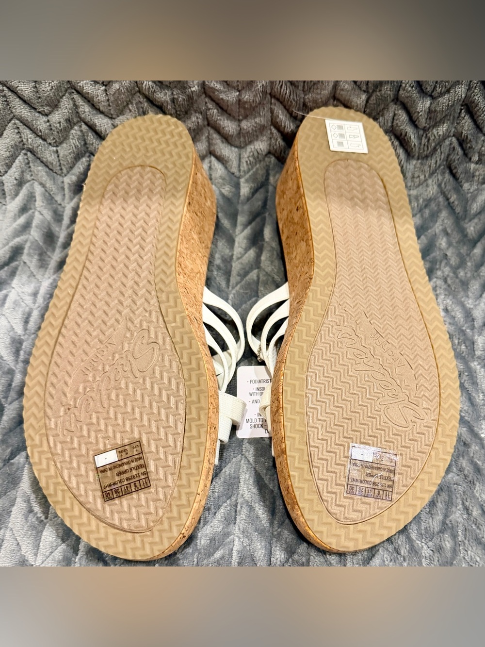 Skechers White Elastic-Strap Cork Wedge Sandals - Picture 6 of 6